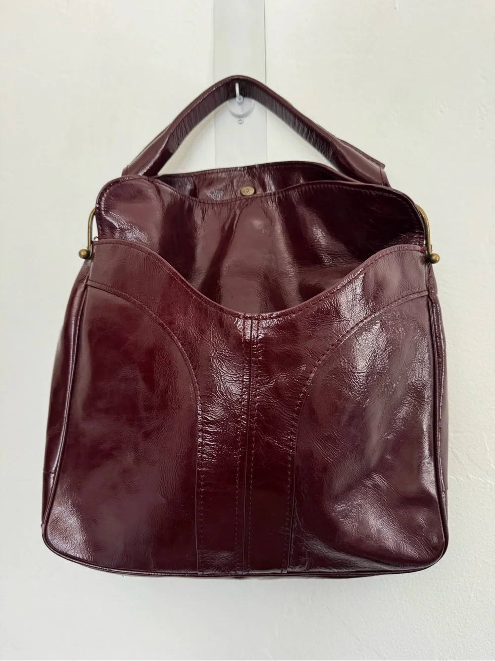 Anthropologie Bica Cheia Burgundy Slouchy Hobo Bag Patent Leather
